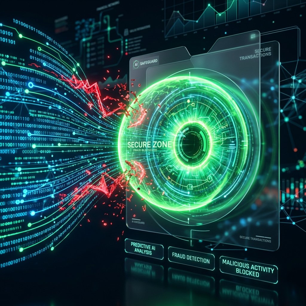 A glowing biometric eye analyzing data and blocking fraud anomalies